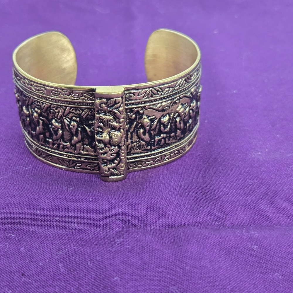 AKR Amy Kahn Russell Wide‎ Bronze Tribal Storyteller Cuff Bracelet Heavy